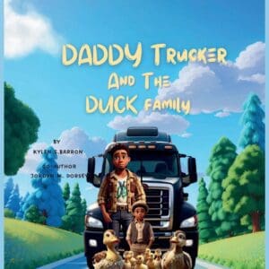 A book cover with a truck and some people